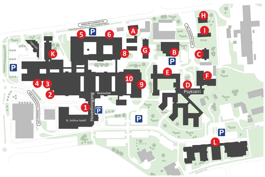Kart over sykehuset på Våland