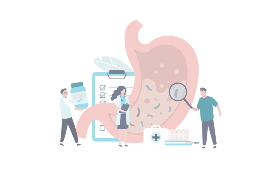 En gruppe mennesker som står ved siden av en stor tegneserie