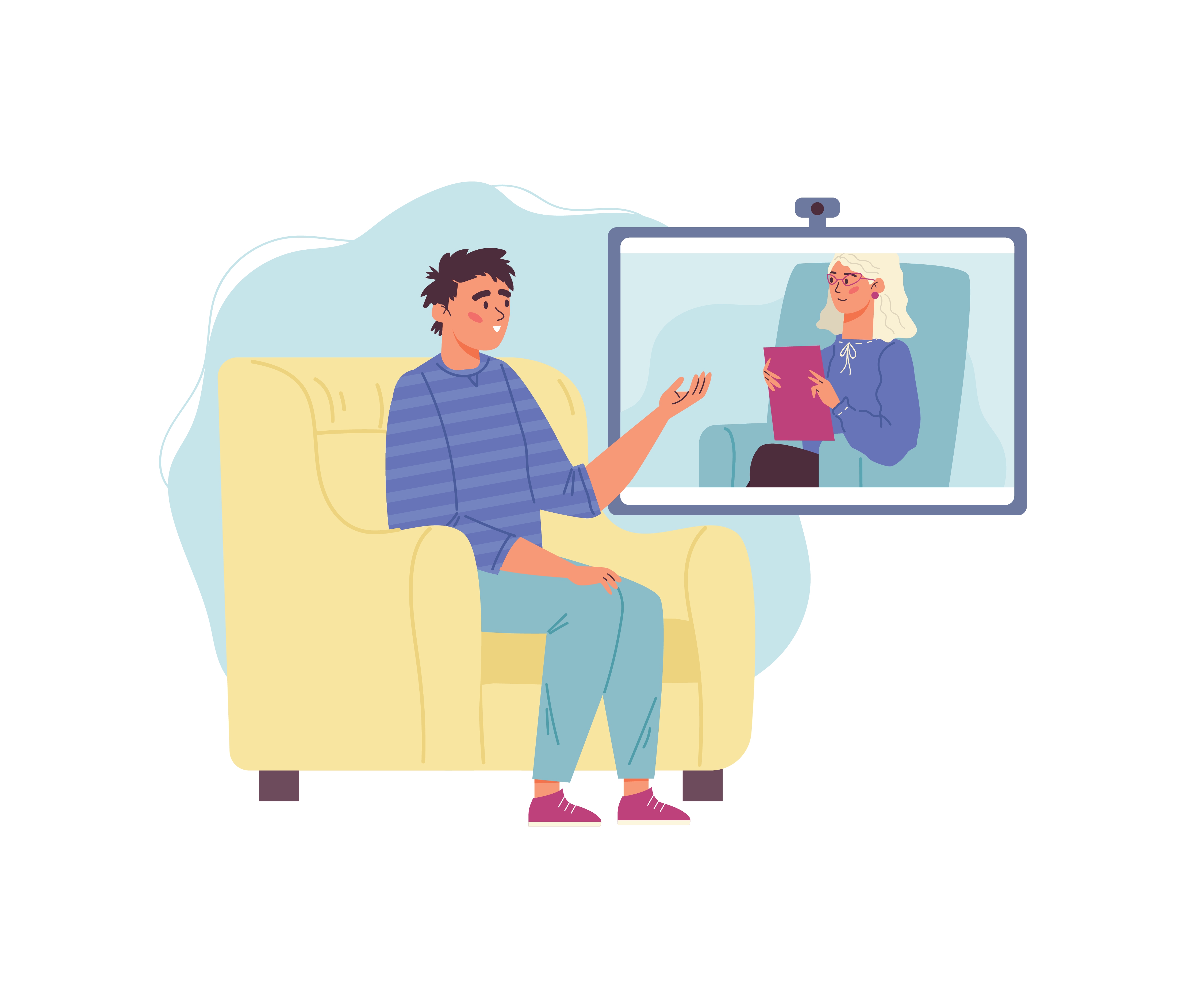 Mann som mottar digital samtaleterapi