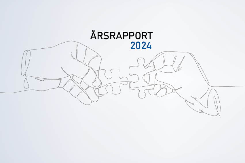 Illustrasjon av to hender med puslespillbiter og teksten "Årsrapport 2024"
