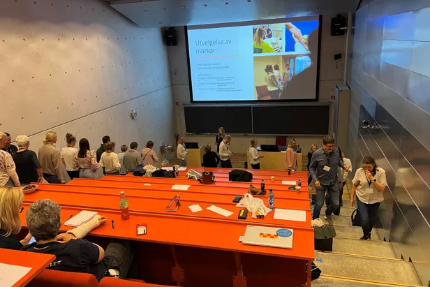 En gruppe mennesker i et konferanserom