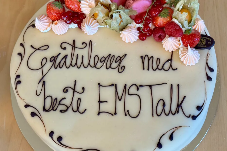 En kake med frukt på toppen