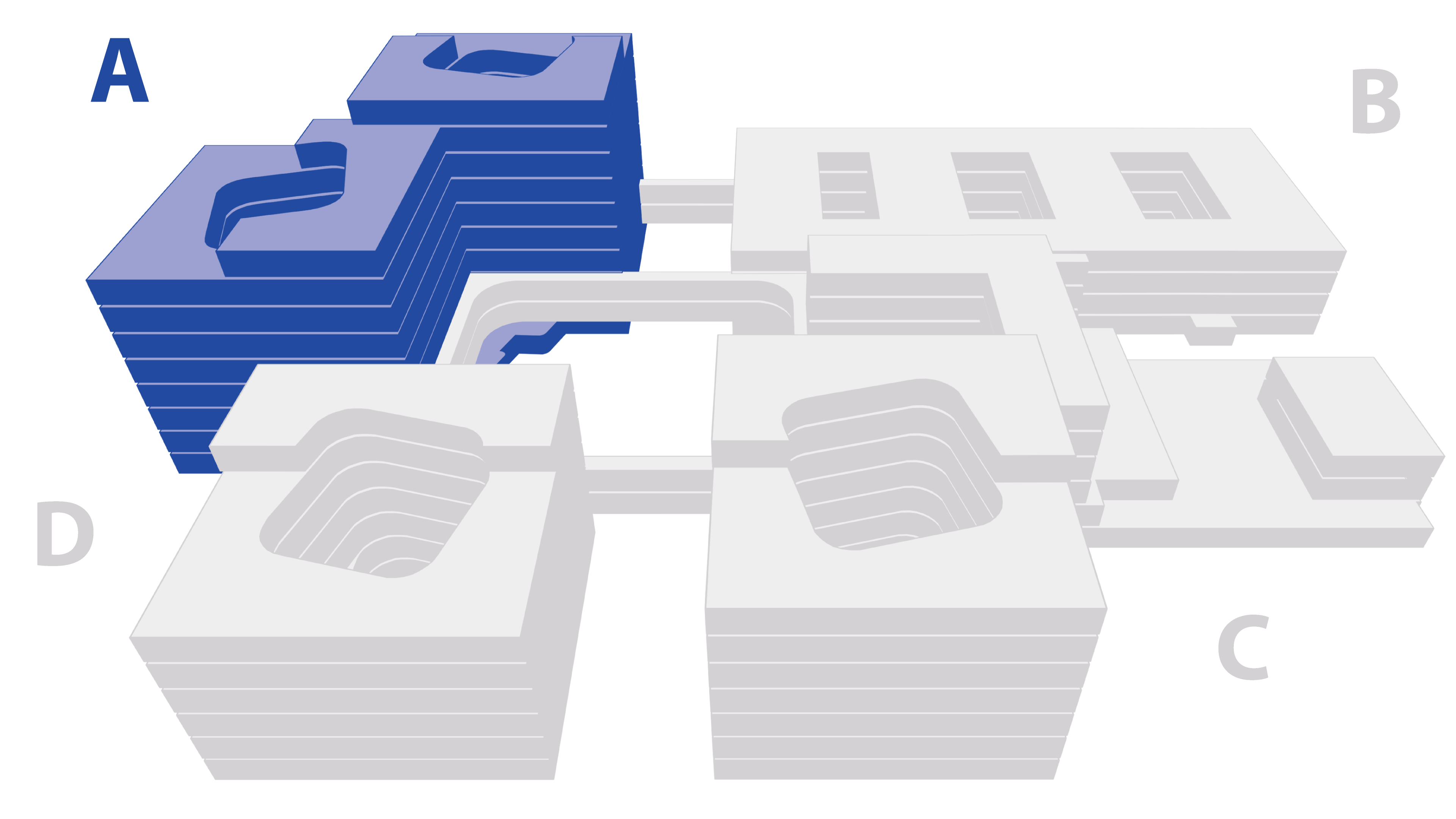 Illustrasjon over fire sykehusbygg