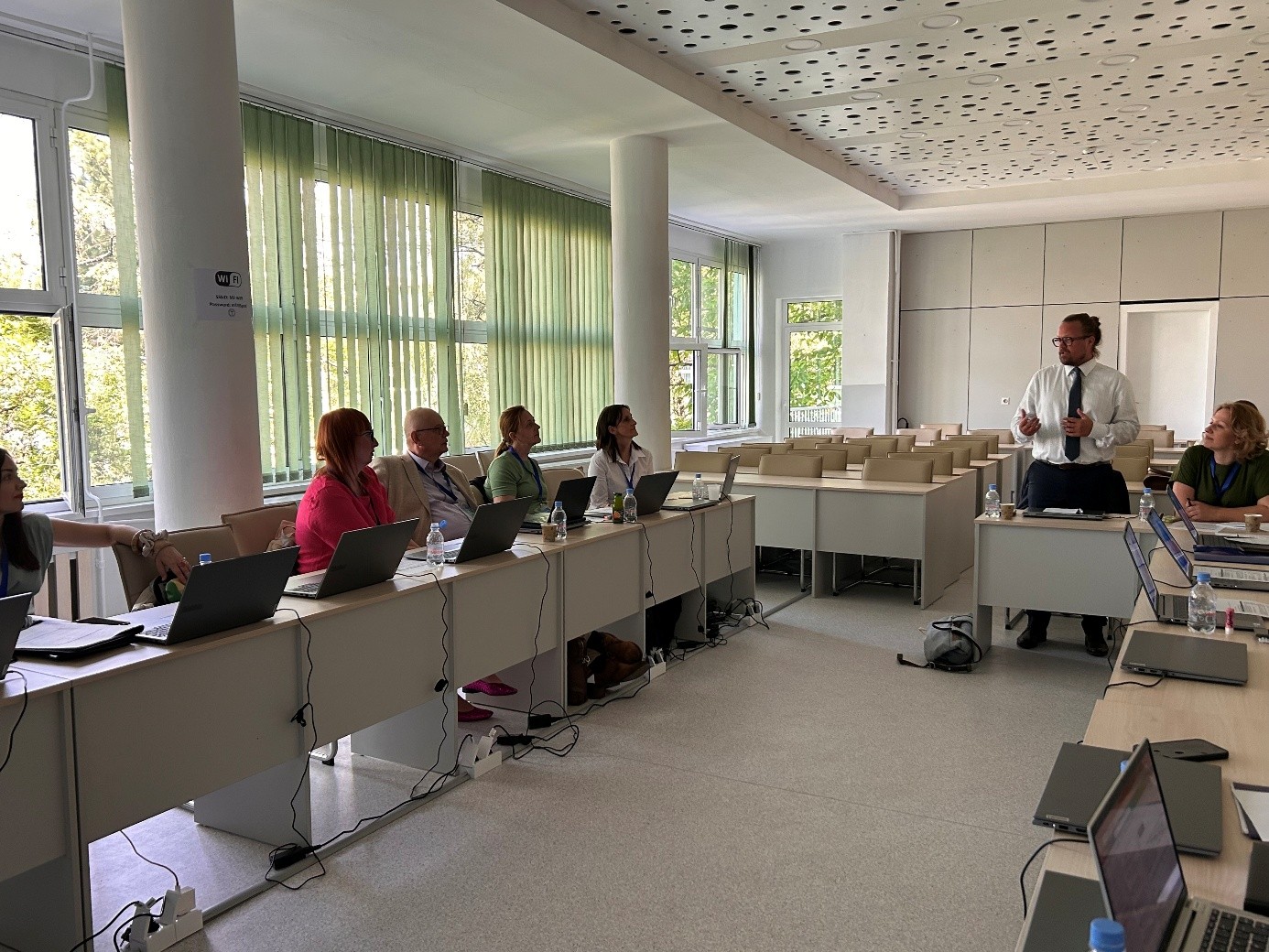 A person giving a presentation to a group of people