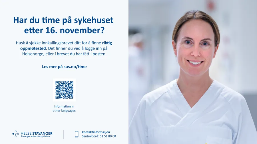 Plakat med informasjon og et foto av en kvinne