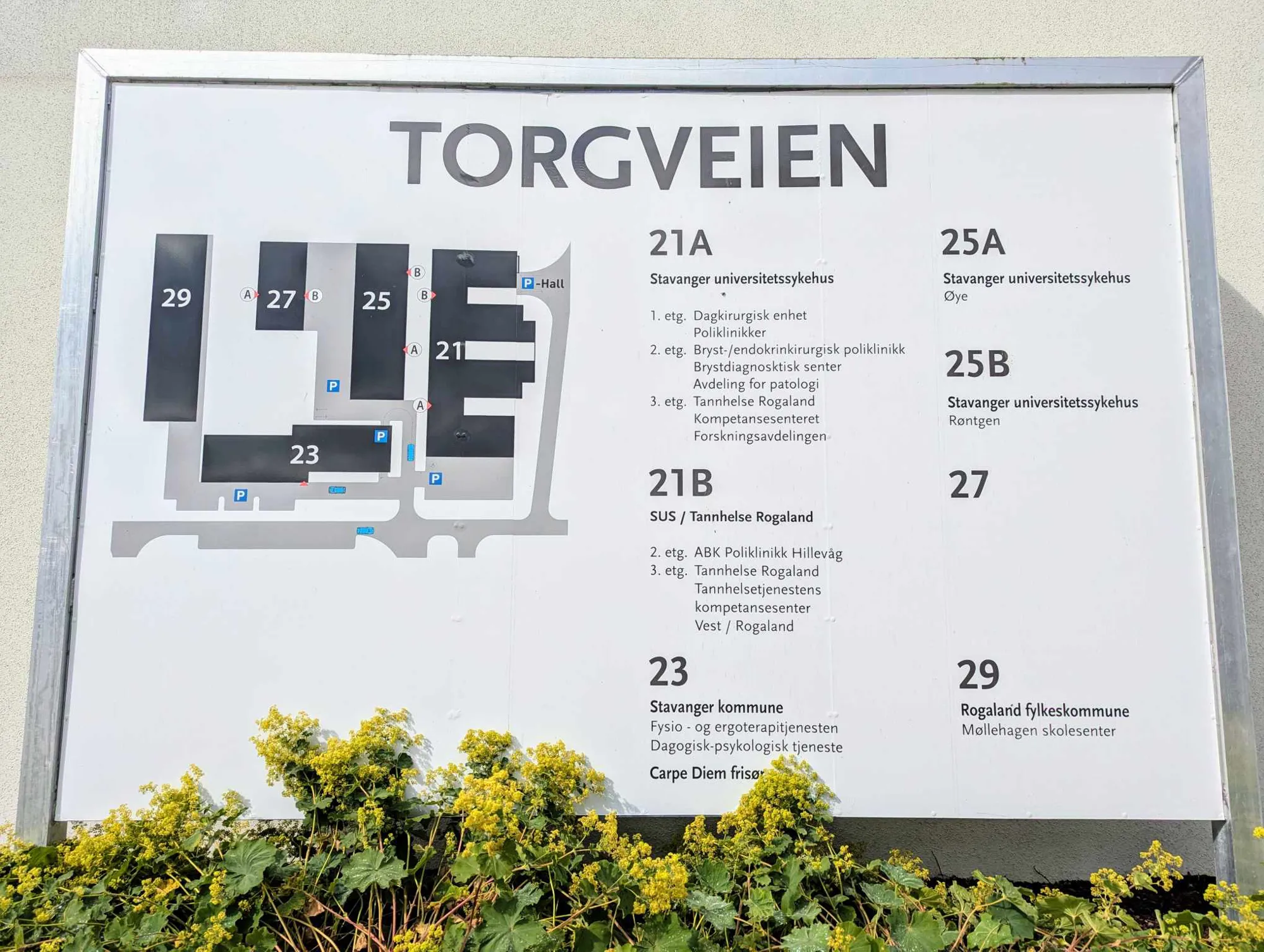 Kart som henger på en vegg utendørs.