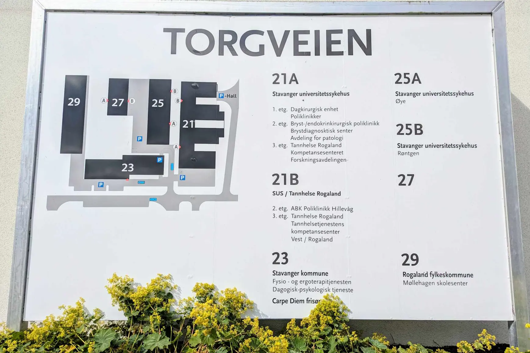 Kart som henger på en vegg utendørs.