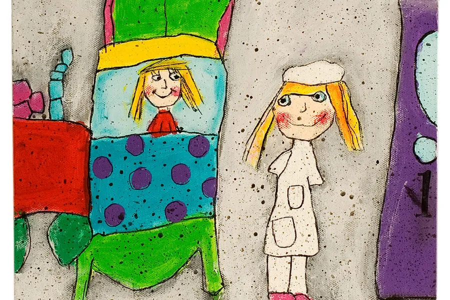 Tegning fra et sykehusrom. Bilde.