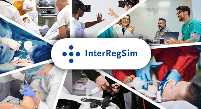 Illustrasjonsbilde av hva InterRegSim gjør og logo. Diverse foto og illustrasjon.