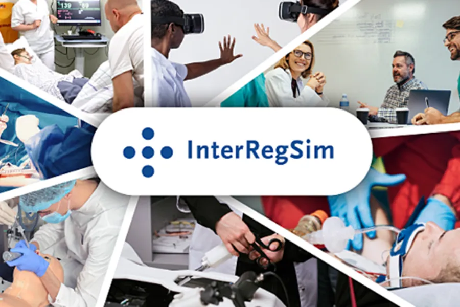 Illustrasjonsbilde av hva InterRegSim gjør og logo. Diverse foto og illustrasjon.