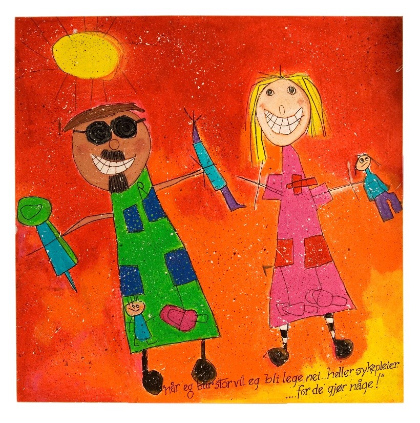 Tegning av far og barn. Tegning.