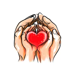 Tegning av voksen- og barnehender som holder et hjerte