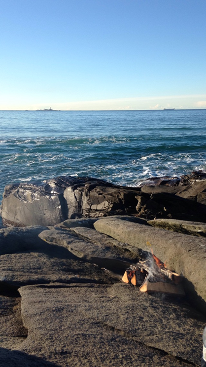 Sjø og svalbar med bål. Foto