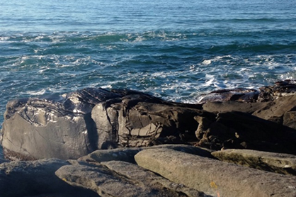 Sjø og svalbar med bål. Foto