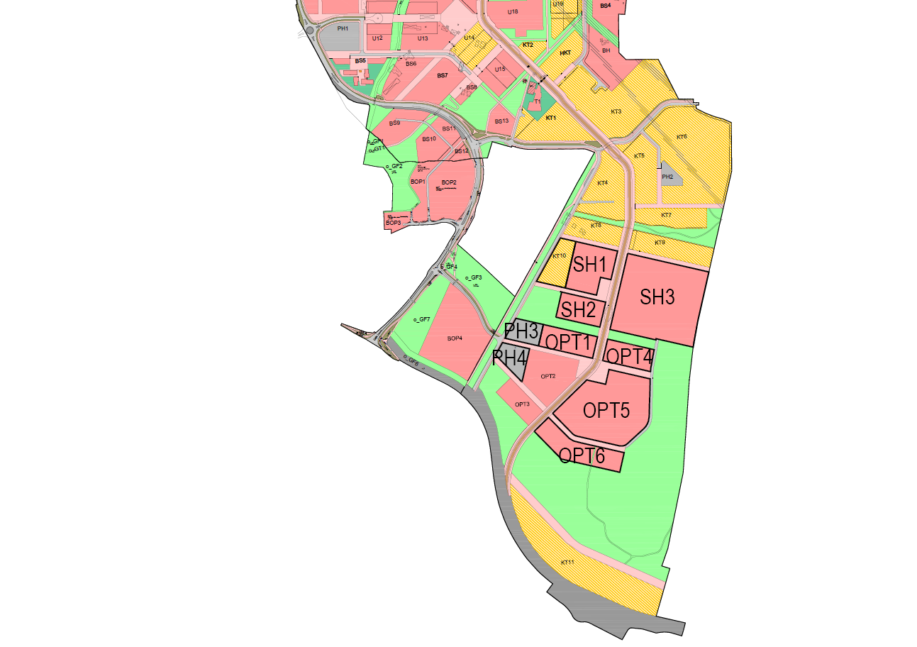 Tegning over aktuelle tomter på Ullandhaug.