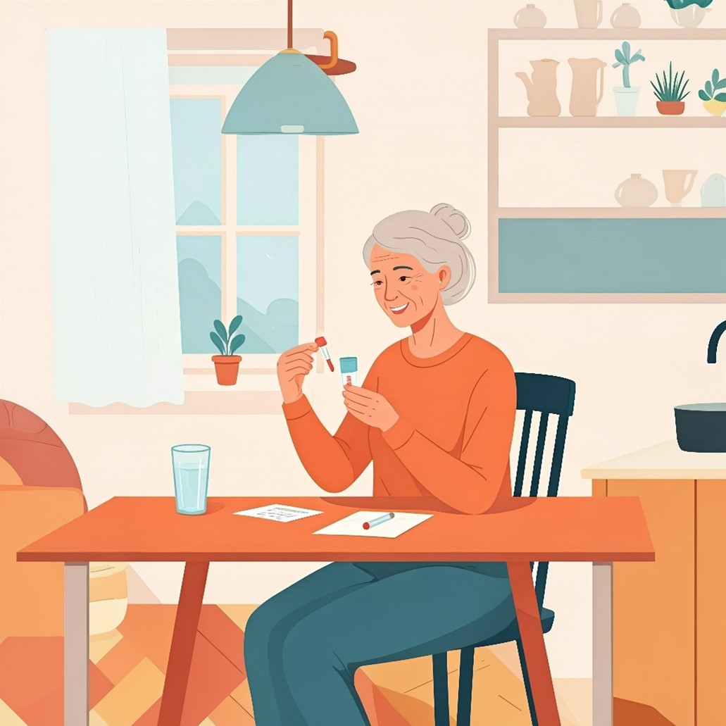 Dame som ser på et prøveglass