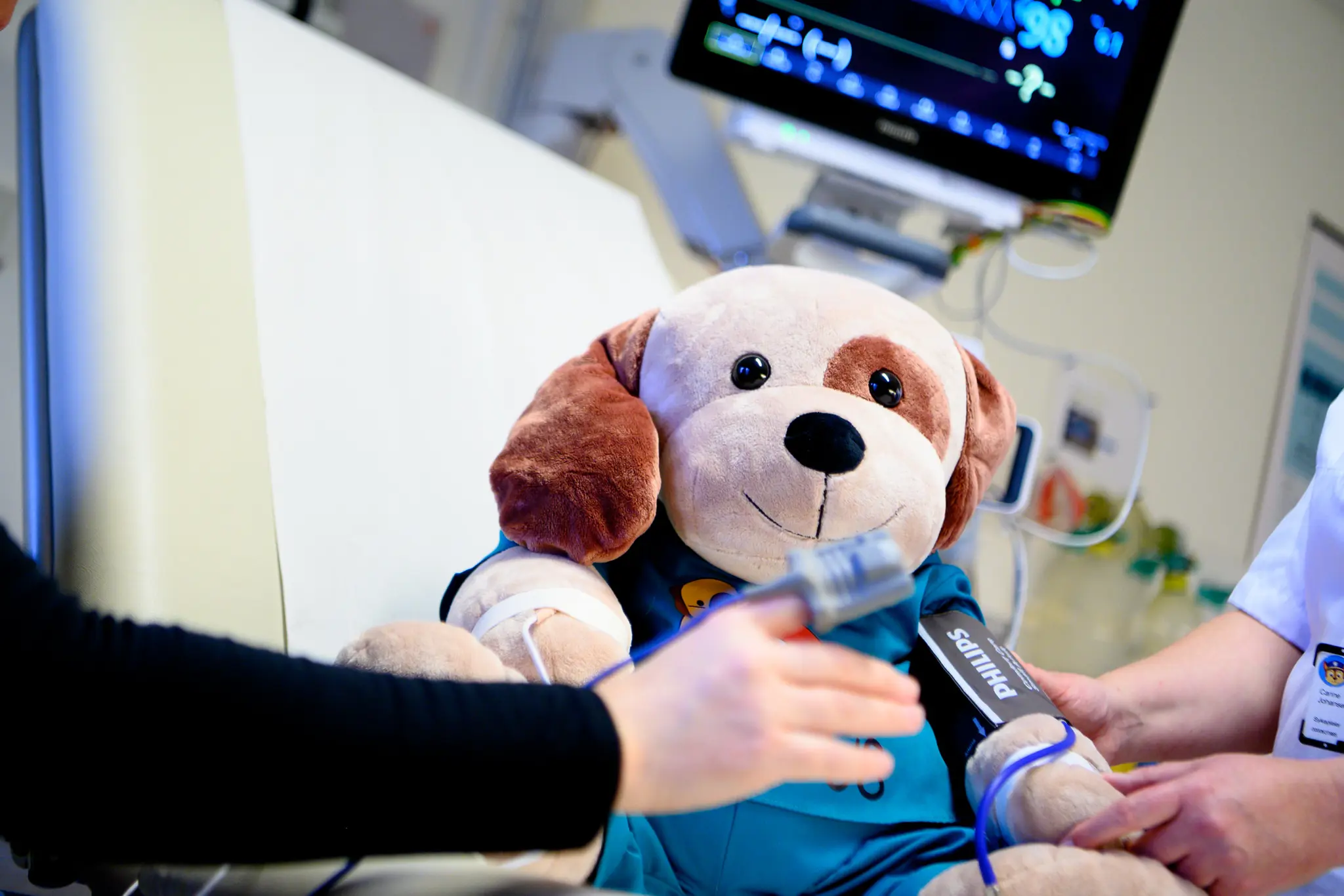 En kosebamse i en sykeseng