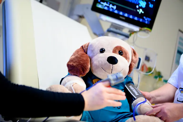 En kosebamse i en sykeseng